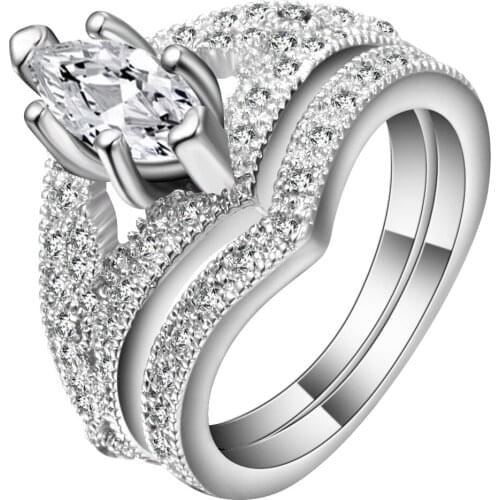 Seanlov White Crystal Oval Cubic Zirconia Wedding Ring Sets Silver Color Luxury Engagement Rings For Women New Fashion Rings