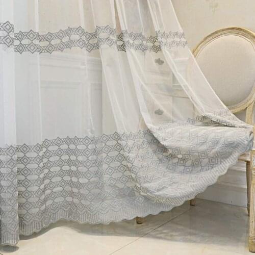 Grey Geometric Sheer Curtains for Living Room Jacquard Floral Voile Organza Gazebo Window Treatment Panel Drapes