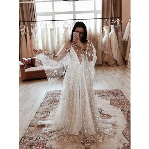 Wedding Dress Long Puffy Sleeves Custom Made Cheap High Split Buttons Satin Bridal Gown