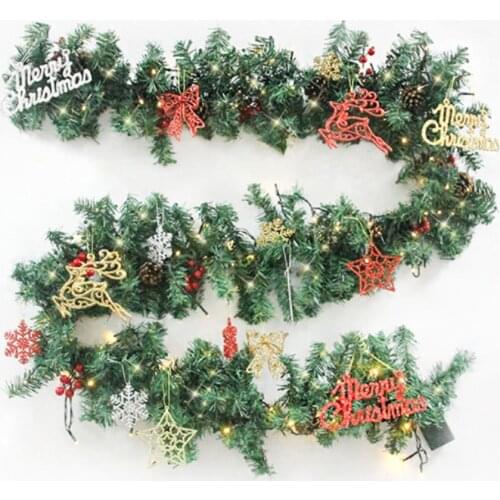 2.7m LED Light Rattan Garland Red Berries snowFlower Decorative Green Artificial Xmas Tree Vine Home Decoration