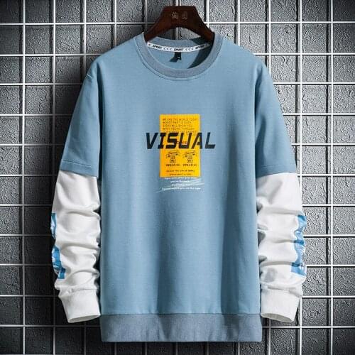 Mens Hoodie Stitching O-Neck Sweatshirt Round Neck Fashion Shirt Mens Long Sleeve Spring and Autumn Tops Mens New