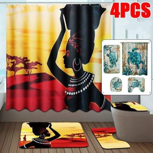 NEW Waterproof Shower Curtain Sea Turtle/African Girl Print Polyester Fabric Bath Curtain Home Bathroom Curtains with Hooks