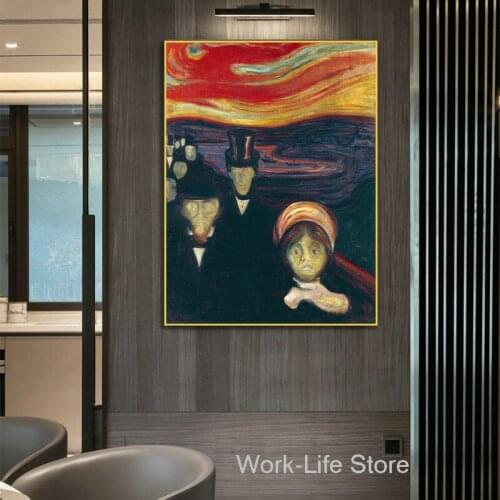 Anxiety Artist Edvard Munch Classic Art Canvas Painting Posters and Prints Wall Art Pictures For Living Room Home Decor No Frame