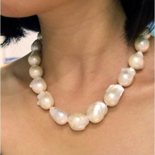 Favorite Pearl Necklace Very Big Size 15-21mm 18 inches White Color Freshwater Bead Nucleated Baroque Pearl Jewelry Women Gift