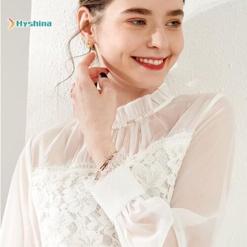 Women Romantic Pearl French Chiffon Shirt Lace Fashion Top
