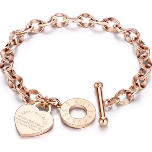 FATE LOVE Fashion Jewelry Stainless Steel Girl Female Women Wristlet Heart Charm Bracelets Bangles Silver Rose gold Color GS967