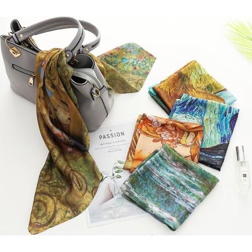 70*70 Women scarf Van Gogh fashion head scarf Silk Scarf Women shawls Luxury Wraps Hair Tie bandana scarf women scar