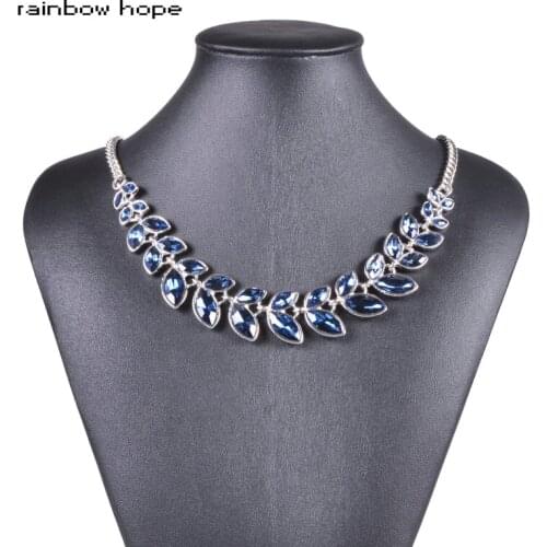 Olive branch shape elegance crystal pendant choker necklaces fashion jewelry statement collier necklaces for women party dress