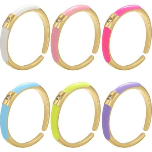 ZHUKOU Classic Enamel Open Ring for women gold color Dripping oil Neon CZ crystal girls party rings Jewelry wholesale VJ238
