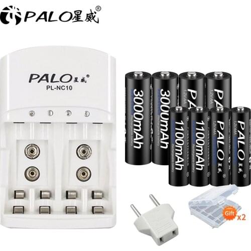 4pcs 1.2v nimh aa rechargeable battery 3000mah +4pcs aaa rechargeable battery 1100mah with smart battery charger for 1.2V AA AAA