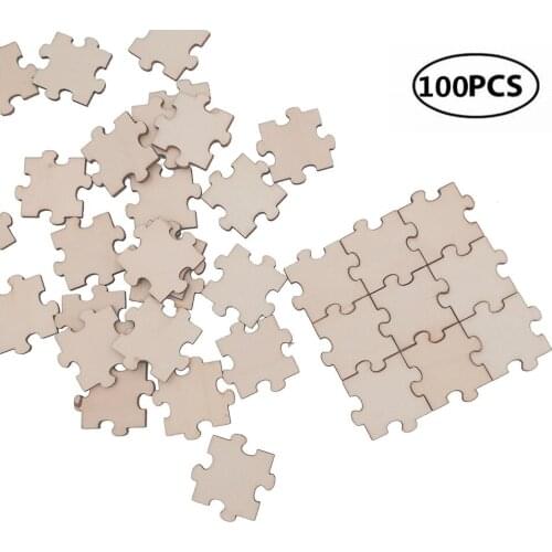100pcs 20mm Wooden Puzzle Square Chips Wood Pieces Cutouts Ornaments Childrens Puzzle Hand-painted DIY Material for