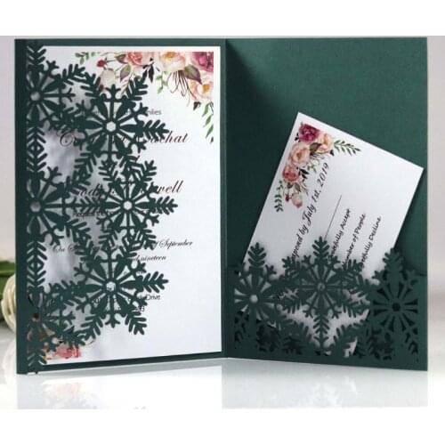 20pcs/set Snowflake Invitations Greeting Card Delicate Carved Holiday Birthday Merry Christmas Party Supplies