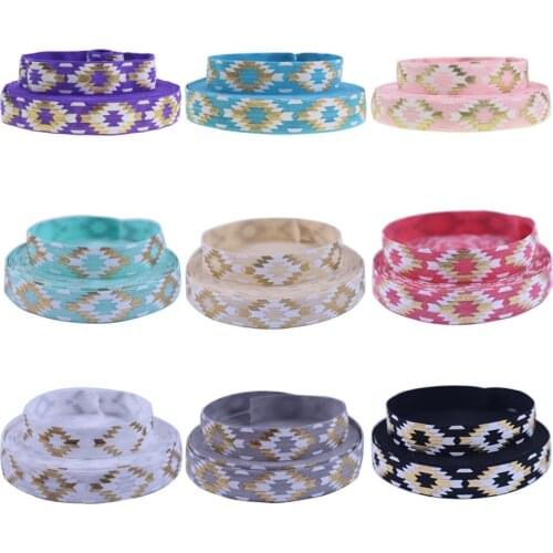 5/8" gold foil aztec printed foe elastic ribbon fold over elastic for DIY