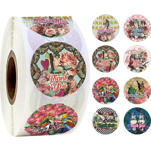 100-500 Pcs 8 Styles Thank You Sticker Circular Gothic Style Shop Thank You Shopping Bag Label Handmade Creative Reward Sticker