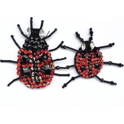 Ladybird crytal rhinestone beaded patches apliques de roupa applique sew on patches for clothes bordados para costura