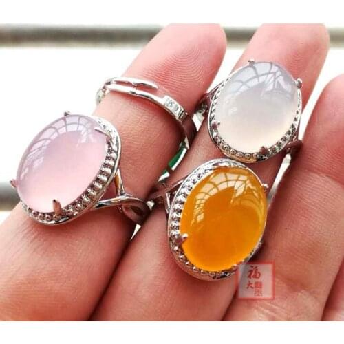 Free shipping Chalcedony Natural Ice color Jade Pith agate Ring Jewelry class ring series egg face bare stone inl Jewelry