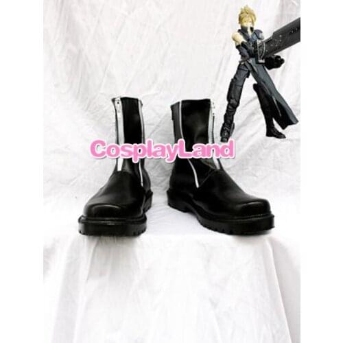 Final Fantasy VII Cloud Strife Short Black Cosplay Boots Shoes Game Party Cosplay Boots Custom Made for Adult Men Shoes