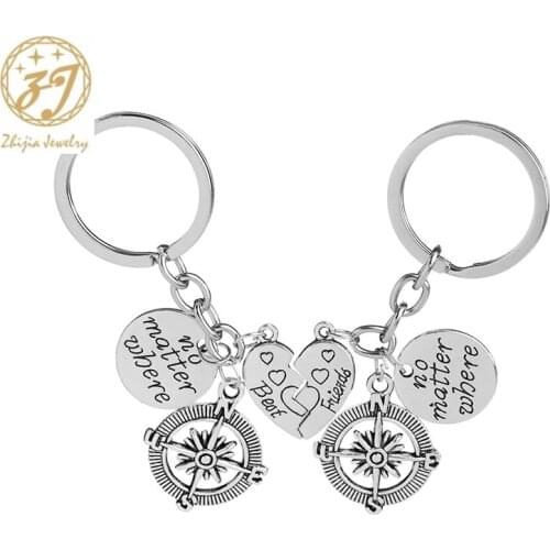 Zhijia heart shape best friends no matter where keychains for women men lovers friendship BFF keychain gifts