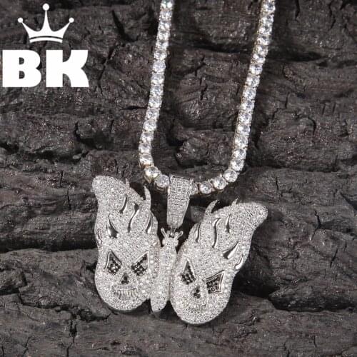 THE BLING KING Full Zirconium Flame Butterfly Pendant Necklace Color Psychedelic HipHop Full Iced Out Cubic Zirconia CZ Stone