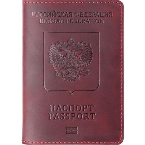 New Genuine Crazy Horse Leather Passport Cover Solid Credit ID Card Case Holder Business Unisex Travel Wallet Case for Russia