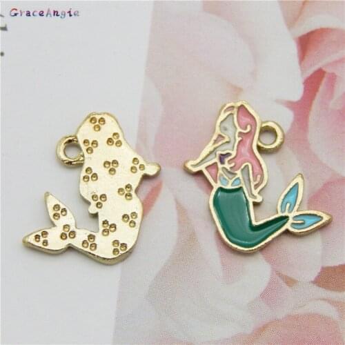 GraceAngie 5pcs/lot enamel mermaid charm jewelry accessories earring pendant bracelet necklace Alloy Charms Animals Pendant Top