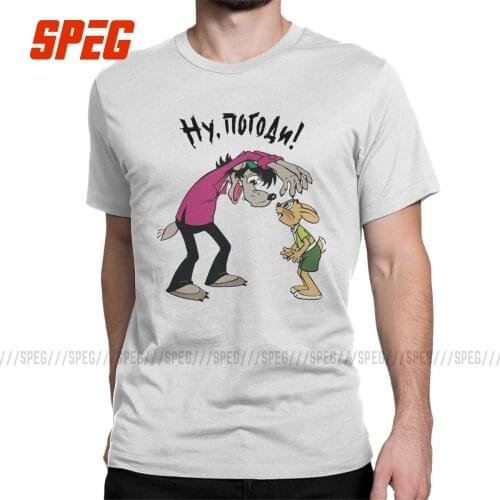 Nu Pogodi Mens T Shirt Wolf And Rabbit Nostalgic Tee Shirt Short Sleeve Crewneck T-Shirt 100% Cotton Birthday Present Tops