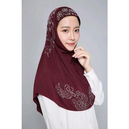 H006 Adults or big gilrs good size muslim hijab scarf with rhinestones islamic headscarf hat armia pull on headwrap ramadan gift