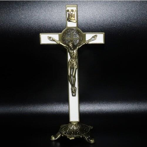 Christian cross table jesus cristo Saint Benedict Exorcism cruces Bitter Statue crucifixo Ornaments Catholic church supplies