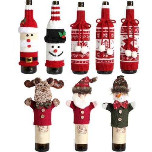 Handmade Cute Christmas Sweater Knitted Wine Bottle Cover Decor for Christmas Theme Gifts Parties