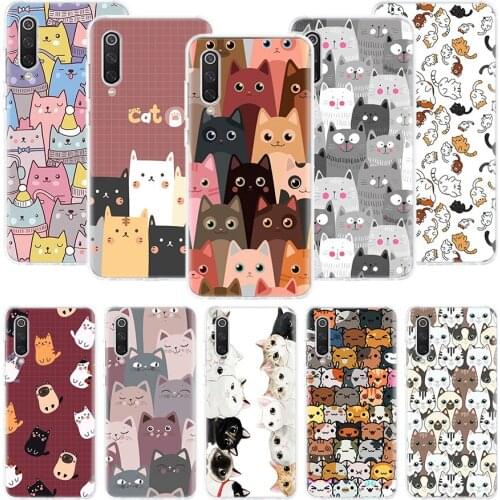 Cartoon Cute Cats Background Phone Case For Xiaomi Mi Note 10 11 9 8 10T 9T CC9 A1 A2 A3 5X 6X Pocophone F1 X3 F2 Pro Lite Coque
