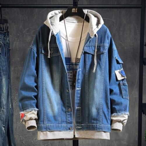 2021 Hooded Denim Jacket Mens Hip Hop Jeans Coat Retro Jean Jacket Street Casual Bomber Jacket Outerwear Hoodies