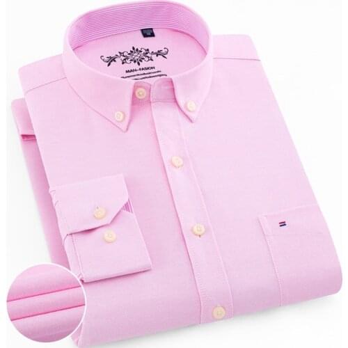 Mens Regular-Fit Button-Down Thick Shirts Plus Size Casual Solid Oxford Dress Shirt Single Patch Pocket Long Sleeve