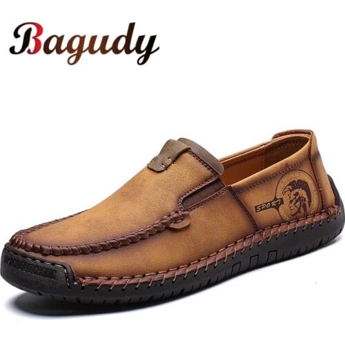 Mens Leather Casual Shoes Fashion Loafers Slip on Leather Loafers Comfortable Moccasins Shoes Italian Designer Men Sofe Shoes