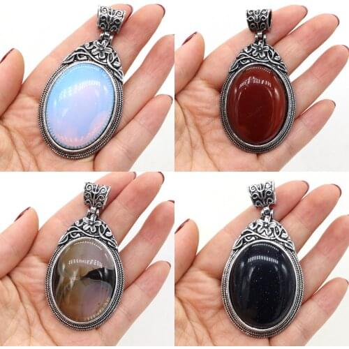 Natural Stone Antique Silver-Color Malachites Opal Red Agated Pendant Crystal for Pendant Necklace DIY Jewelry Making Supplies