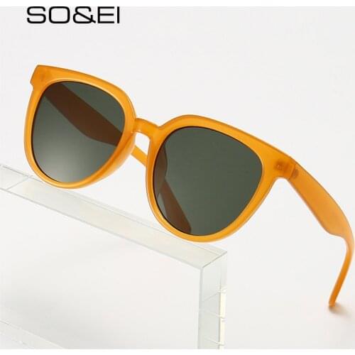 SO&EI Fashion Round Sunglasses Women Vintage Orange Red Eyewear Men Sun Glasses Shades UV400
