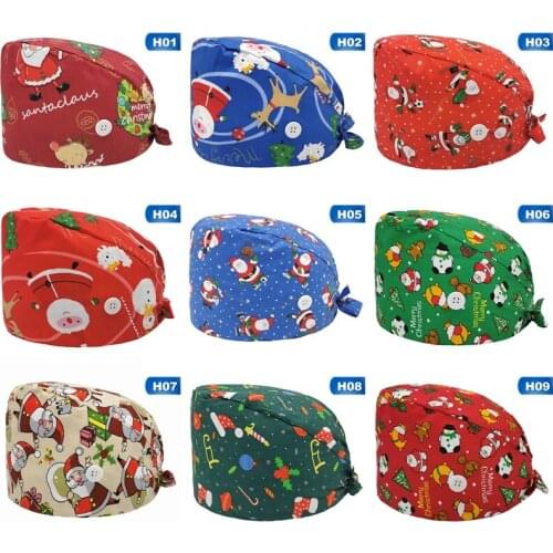 Christmas cartoon Printing caps adjustable women and men operating work hat Animal laboratory staff work cap pullover hats