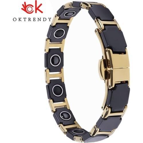 OKtrendy Ceramic Bracelets Female Germanium Black Steel Magnetic Bangle Benefits Health Bio Energy Bracelet for Arthritis