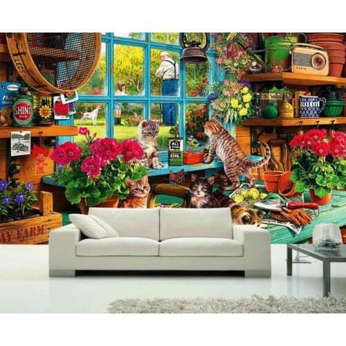 Custom 3D Wallpaper Garden loft cute cat retro European style Photo Wall Murals Living Room Bedroom Background Wall Home Decor