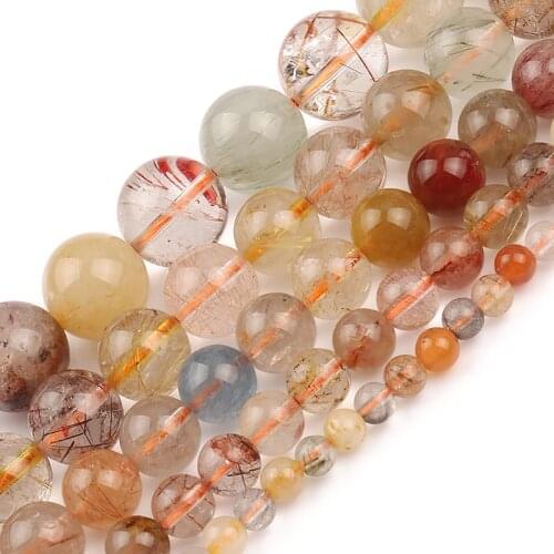 Natural Rutilated Quartzs Mixed Color Crystal Bead 4-12mm Round Loose Spacer Stone Beads for Jewelry Making DIY Bracelets 15inch