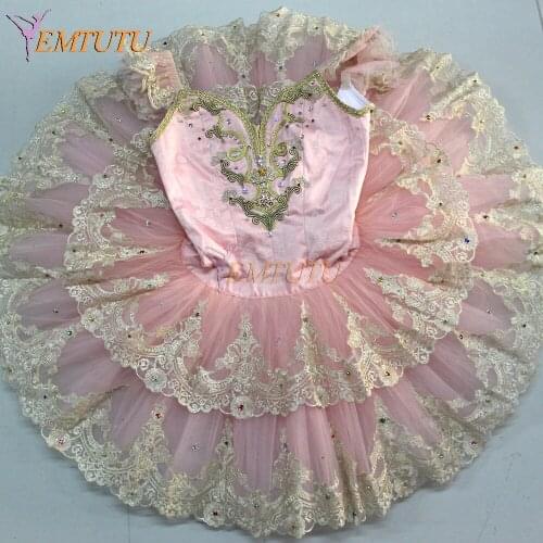 Adult profesional ballet tutu pink Gold lace sleeve Performance pancake Tutu sugar plum fairy ballet stage costume tutu ballet