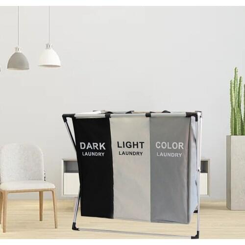 Folding Dirty Clothes Storage Basket Three Grid Foldable Organizer Bag Collapsible Large Capacity Laundry Hamper Waterproof Home