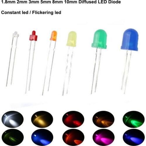 100pcs 1.8mm 2mm 3mm 5mm 8mm 10mm 2x3x4mm 2x5x7 LED Diode 8 mm Assorted Kit White Green Red Blue Yellow DIY Light Emitting Diode