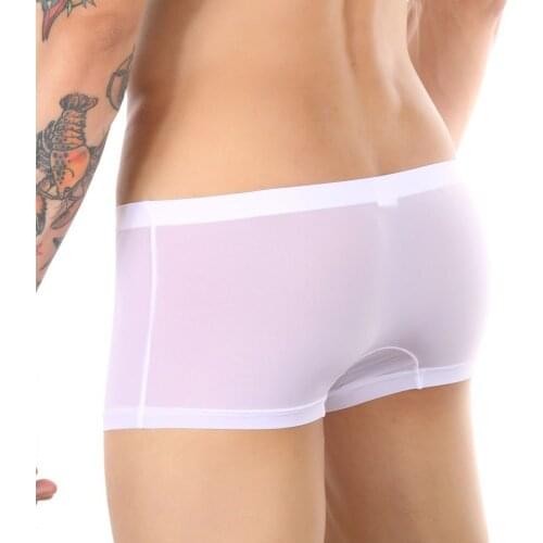 Men Sexy Underware Seamless Boxer Men Thin Transparent Underwear Ice Silk U Convex Male Underpants Cueca