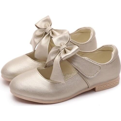 Children Bowknot Wedding Party Princess Shoes For Big Kids Girls White Pink Gold Dance Dress Shoes 5 6 7 8 9 11 10 12 Years old