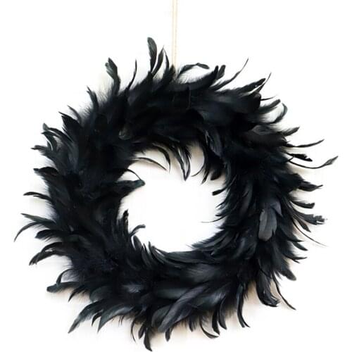Halloween Front Door Black Feather Wreath Party Simulation Plant Occasions 40cm Decorations
