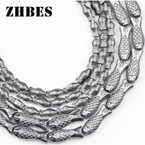 ZHBES Natural Black Stone Fish Shape Hematite Spacers Beads For Jewelry bracelet Earring DIY Fish Loose Beads Accessories