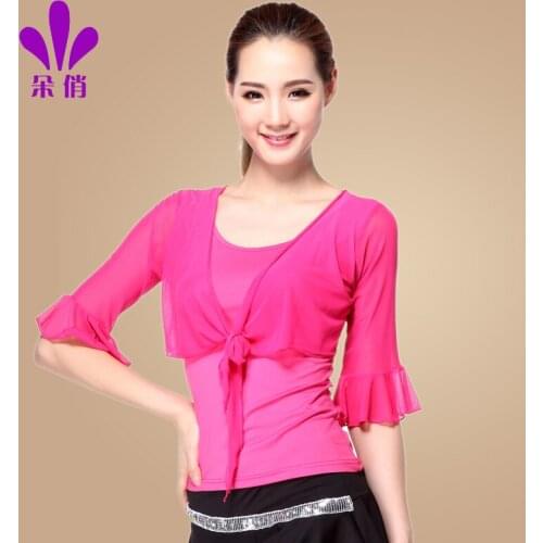 Lady Square Dance Clothing Women New Latin Dancing Shirt Half Sleeve Female Rumba Samba Dancing Suit Costumes B4290