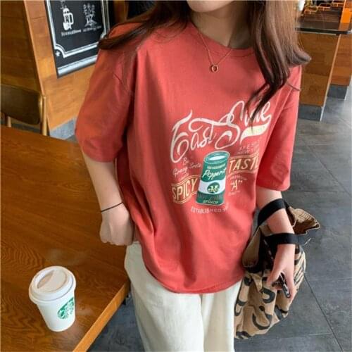 Womens T-shirts Tops Japanese Kawaii Ulzzang Retro Letter Print Loose Lazy Tshirt Female Korean Harajuku Clothes For Women