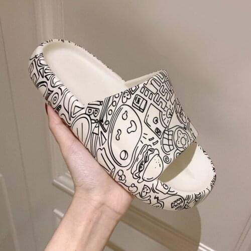 Women Men Summer Slippers Non-slip Beach Slide Sandals Flip Flops Cute Graffiti Soft Sole Comfort Ladies Couples Bathroom Shoes