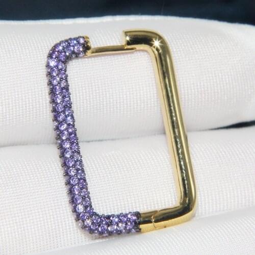 SLJELY Real S925 Sterling Silver Gold Color Single Purple Zirconia Geometric Rectangle Earring 1pc for Women Fashion FUN Jewelry